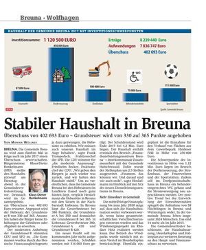 Stabiler Haushalt in Breuna HNA Artikel 22.12.2016